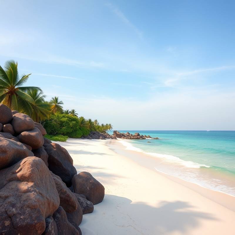 Plage de sable blanc bordée d'eaux turquoise à Bali, Indonésie.