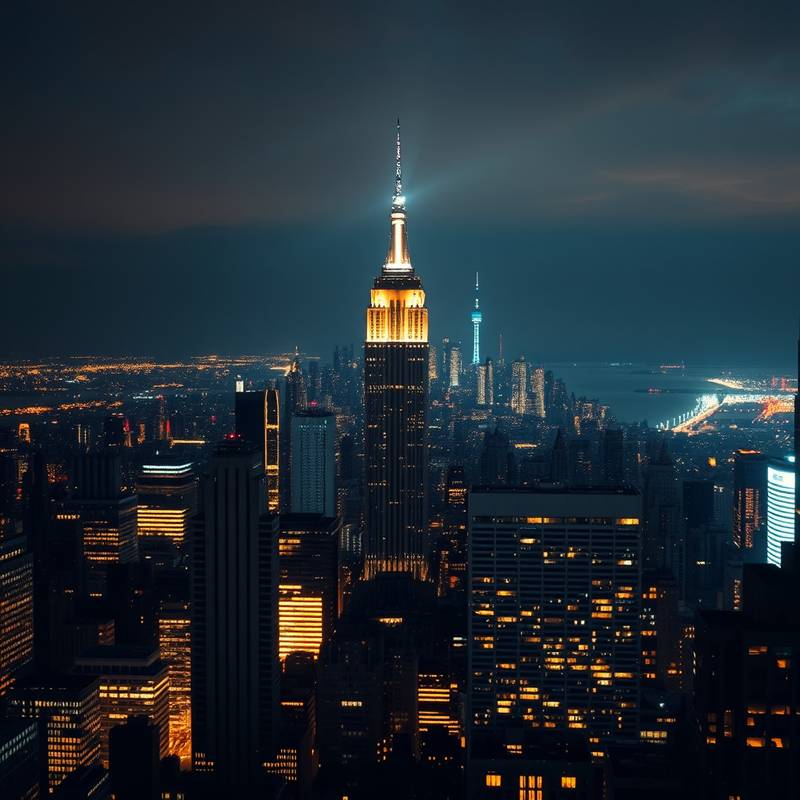 Vue panoramique de Manhattan, New York, illuminée la nuit.