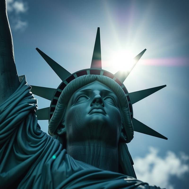 Vue rapprochée de la Statue de la Liberté.