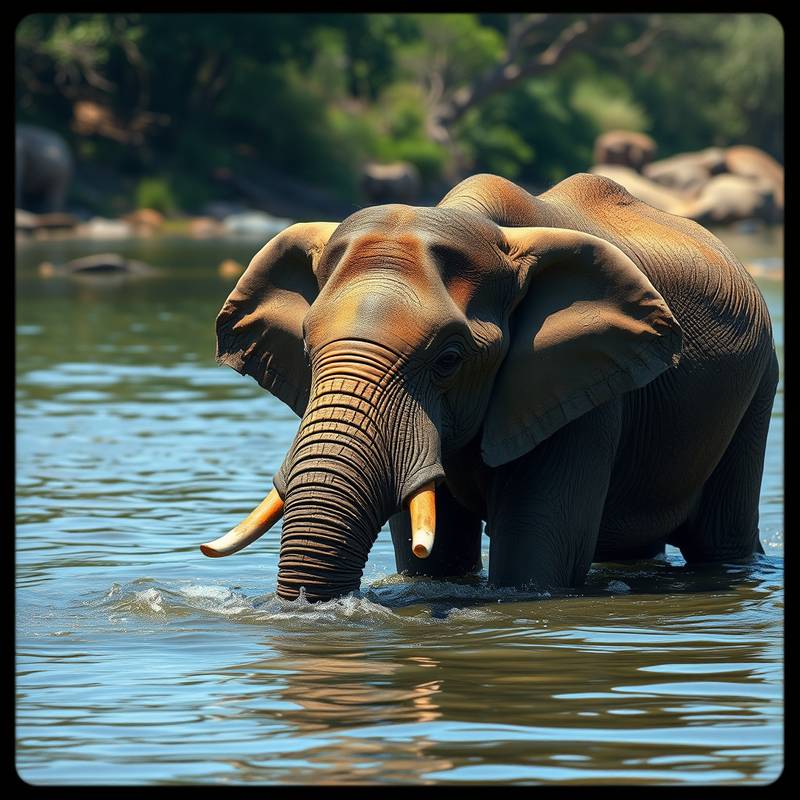 Éléphant se baignant dans une rivière.